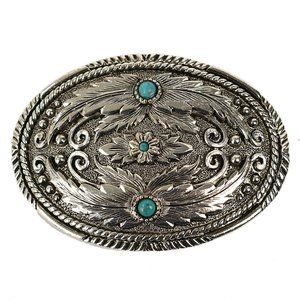 CODY JAMES Silver Tone Fancy Feathers Turquoise Belt Buckle NEW